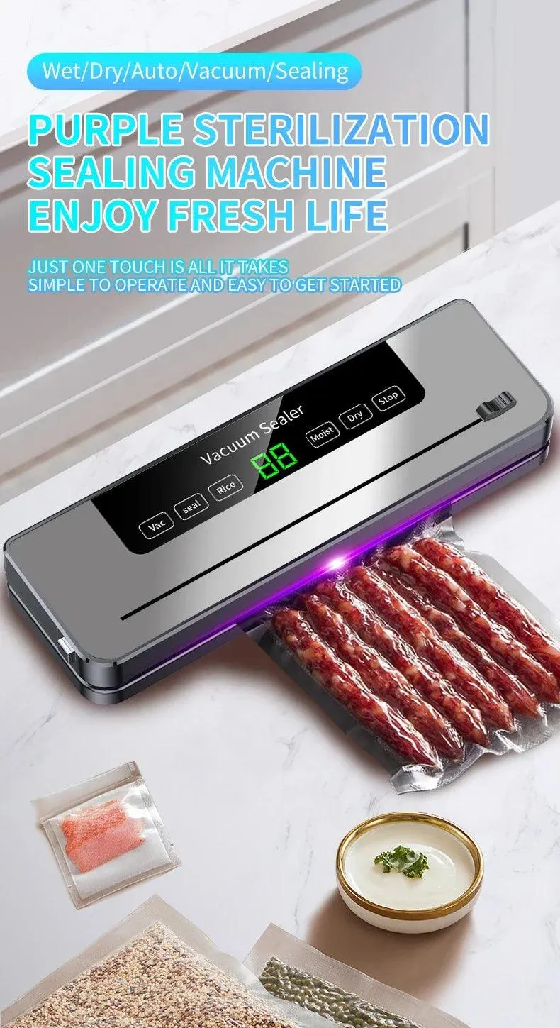 🔒 Electric Vacuum Sealer for Dry/Wet Food | 30cm Sealed Packaging | UV Sterilization & Built-in Cutter