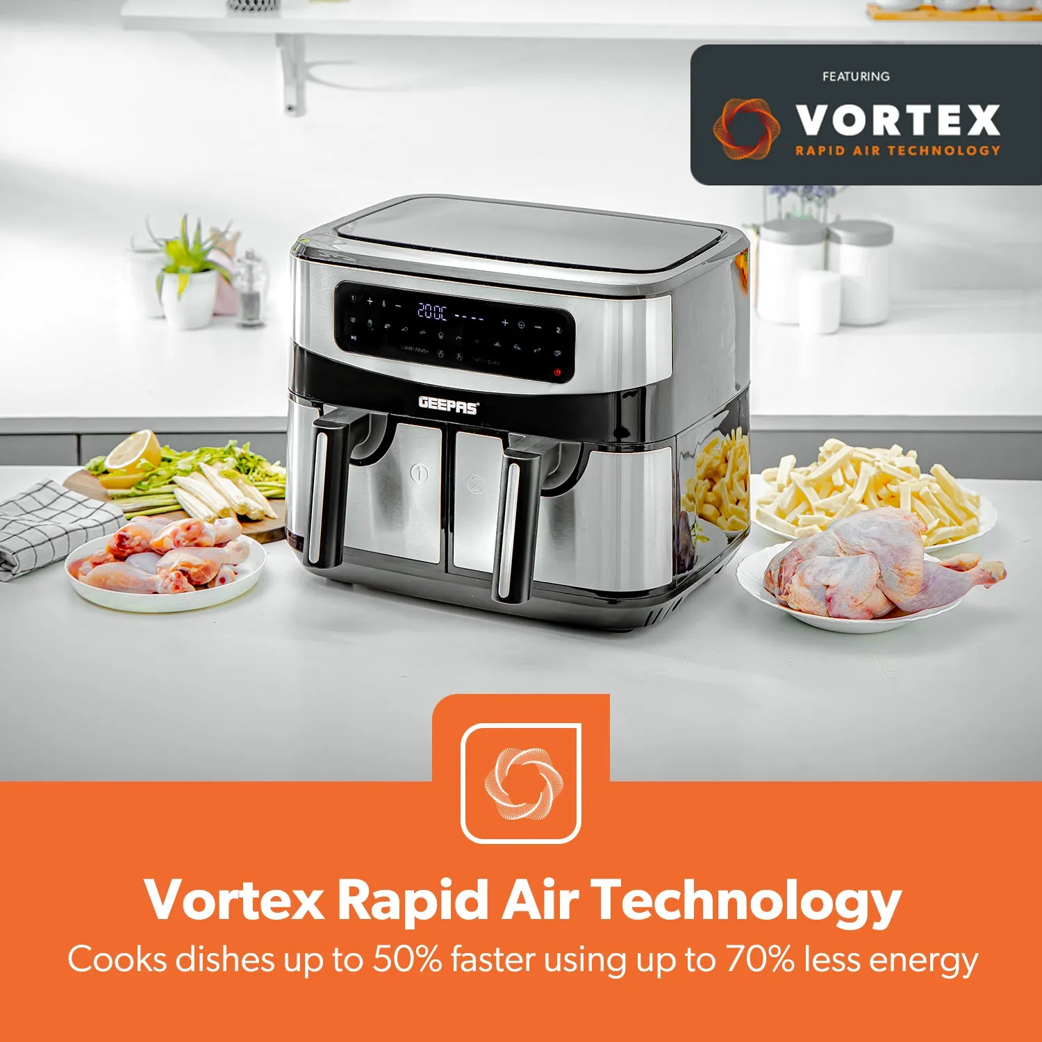 10-In-1 Digital Rapid Vortex Dual Basket Air Fryer 9L