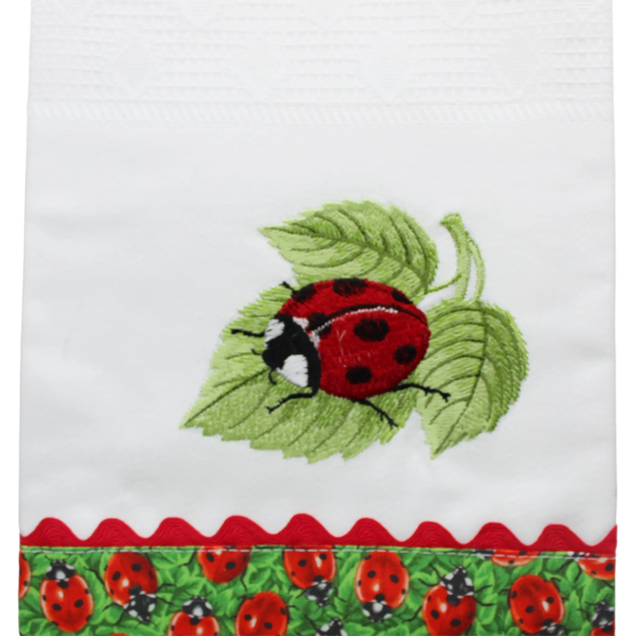 100% Cotton Decorative Kitchen Dish Towel with Border - Made in Portugal - Ladybug