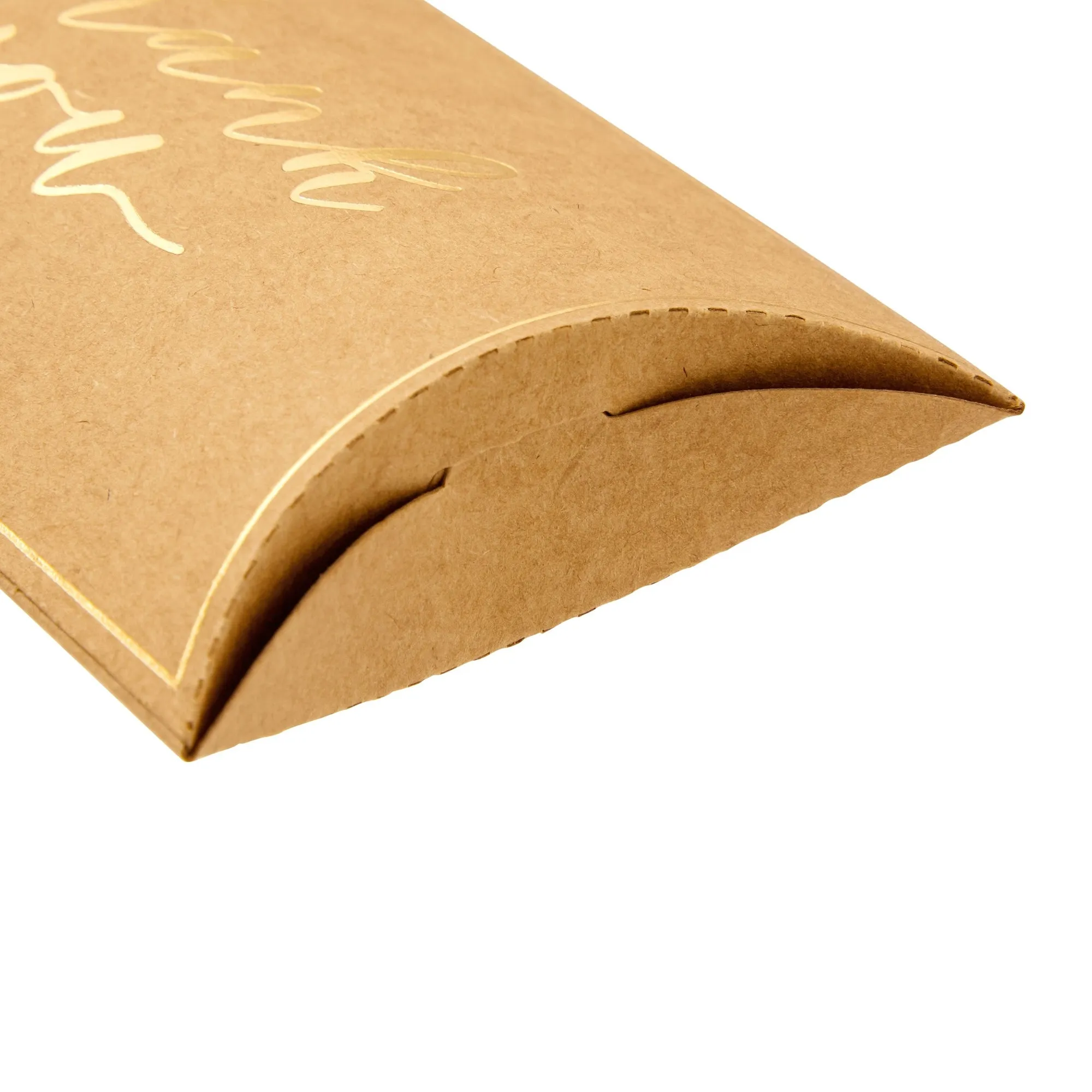 100-Pack Wedding Favor Pillow Boxes, Bulk 5.2x3.2-Inch Kraft Paper Thank You Gift Boxes with 1 Roll Jute String for Party Favors (Brown with Gold Script)