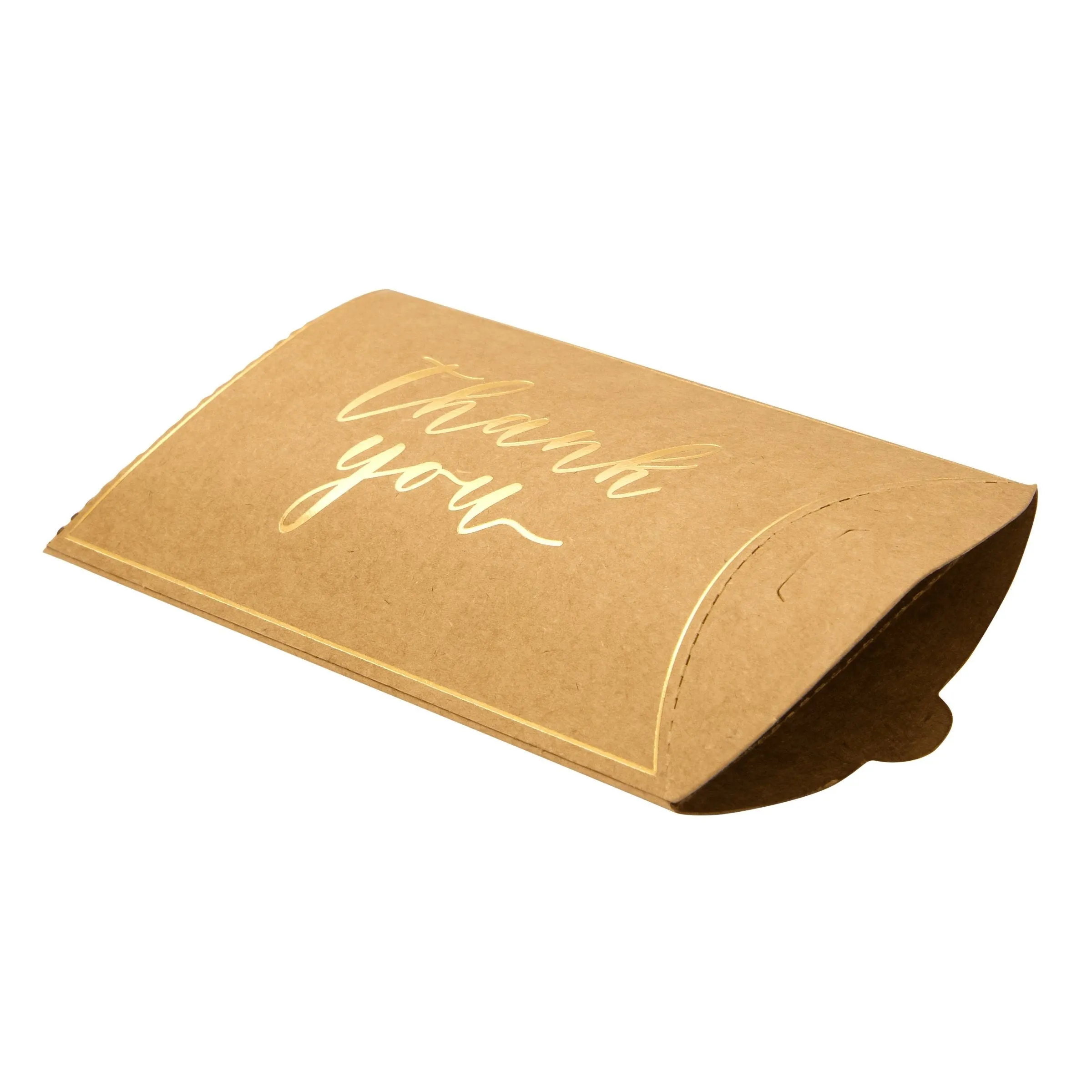 100-Pack Wedding Favor Pillow Boxes, Bulk 5.2x3.2-Inch Kraft Paper Thank You Gift Boxes with 1 Roll Jute String for Party Favors (Brown with Gold Script)