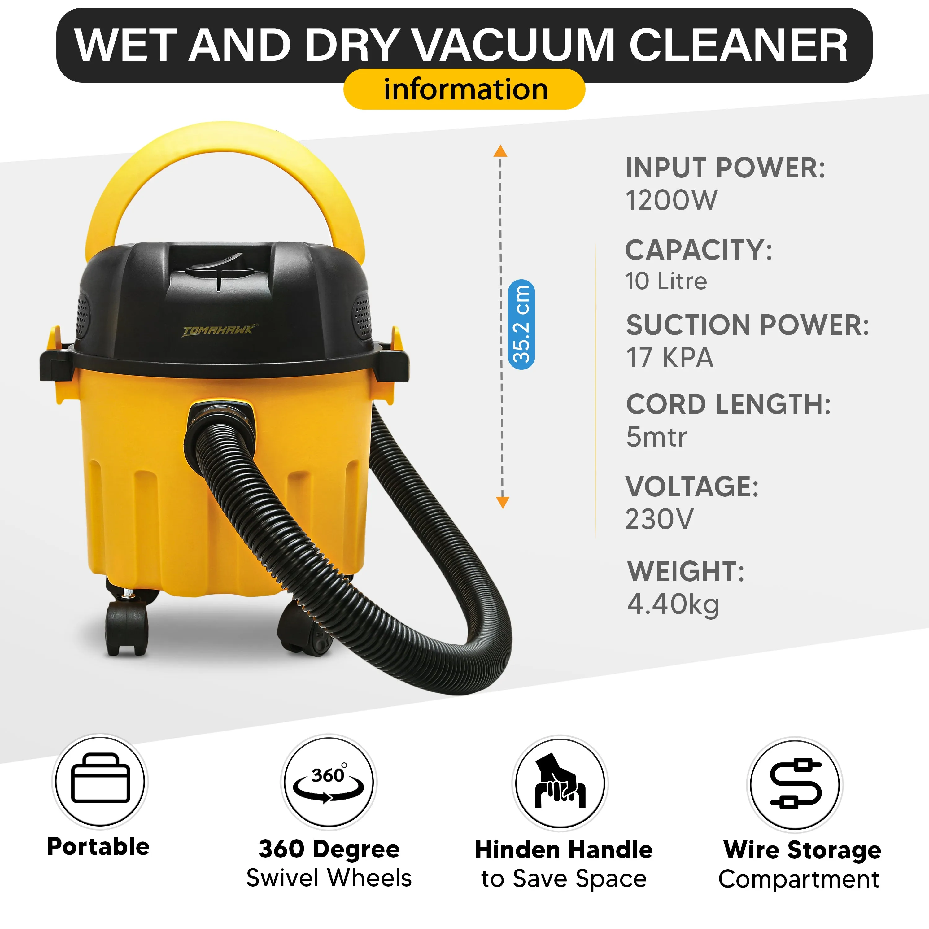 1200W 10L Wet & Dry Vacuum Cleaner T4446