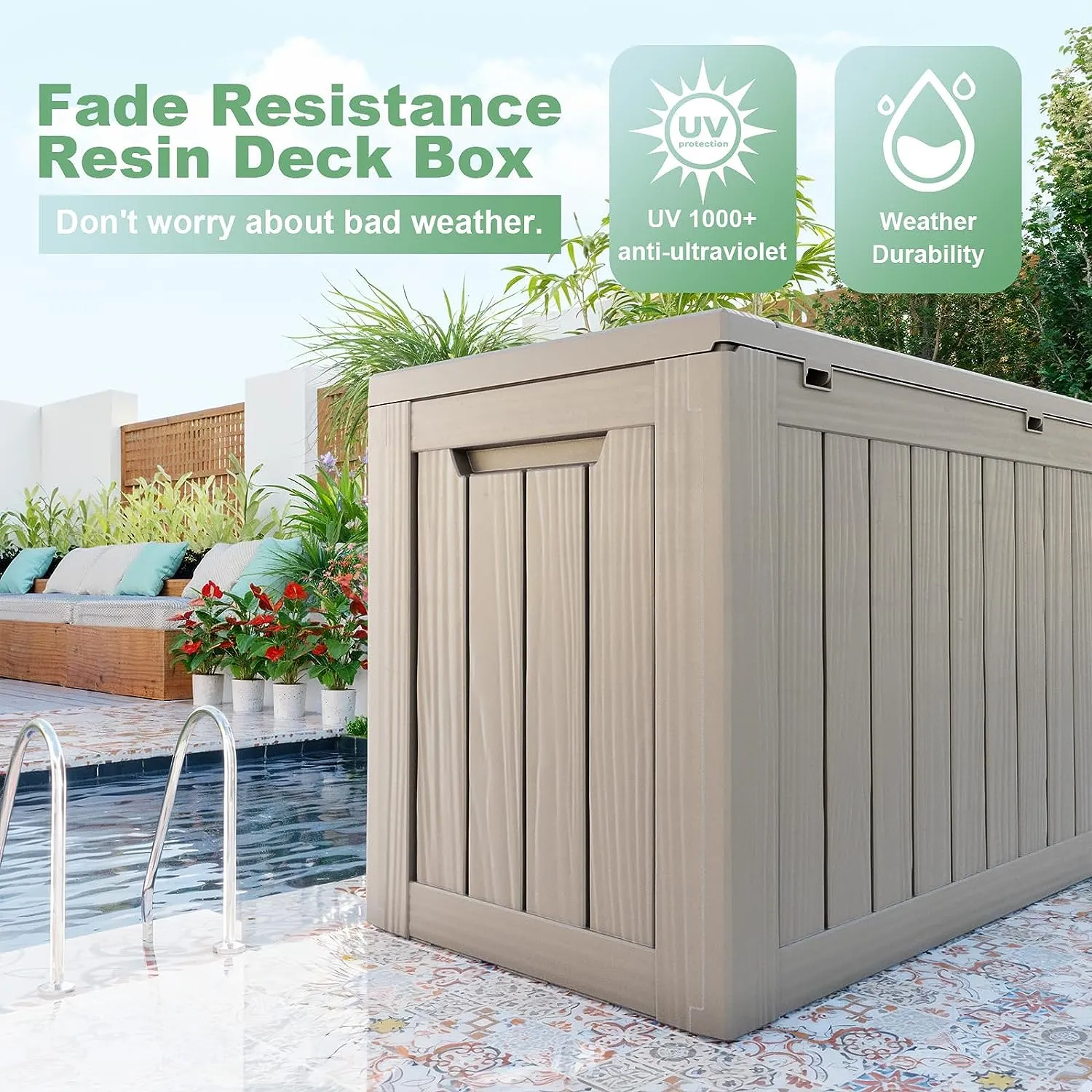 80 Gallon Large Deck Box, Outdoor Storage Box for Patio Furniture, Patio Cushions, Gardening Tools, Pool Supplies 480lbs Weight Capacity Waterproof