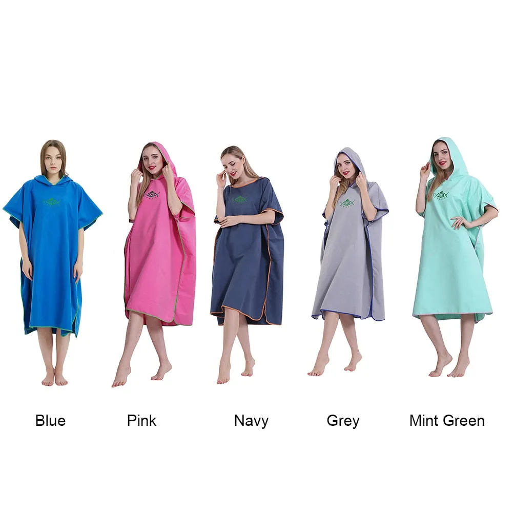 Adult Microfiber Water Absorb Quick Dry Hooded Wetsuit Changing Robe Poncho Swim Beach Surf Diving Swimming Bath Towels Cloaks