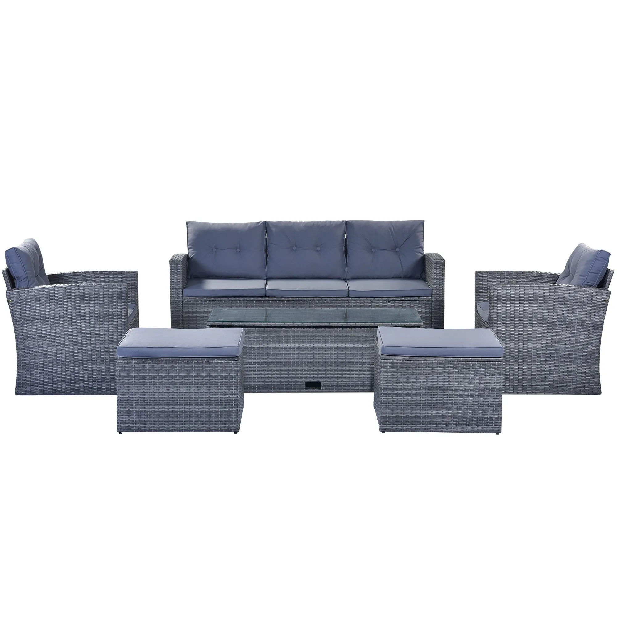 All-Weather Wicker PE Rattan Patio Outdoor Dining Conversation Sectional Set With Coffee Table, Wicker Sofas, Ottomans, Removable Cushions