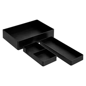 Amazon Basics Plastic Desk Organizer Bundle- Accessory Tray/Half Accessory Tray/Small Tray, Black