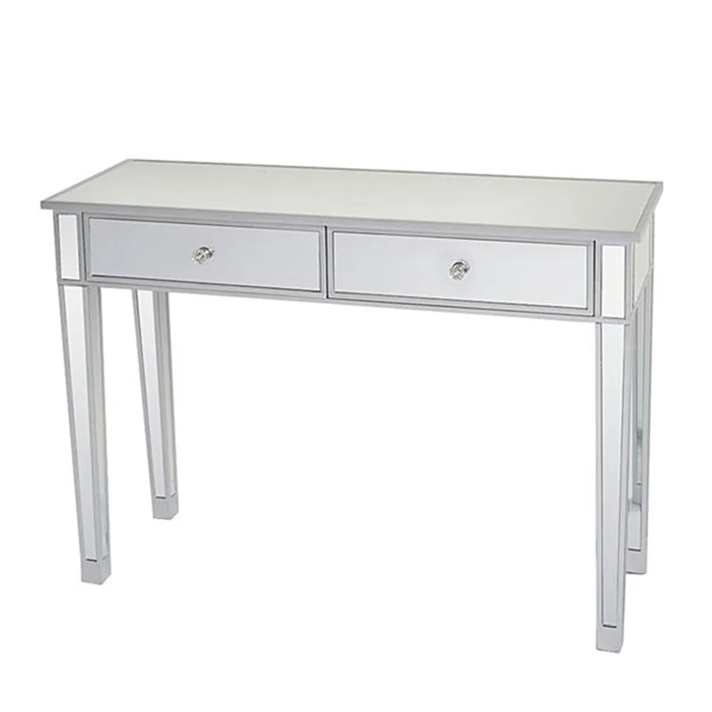 AMYOVE Dressing Table Bedroom Table Glass Mirror Table with Two Drawers Silver