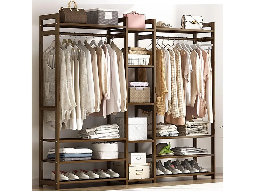 Bamboo Wardrobe Clothes Rack Wardrobe Organiser