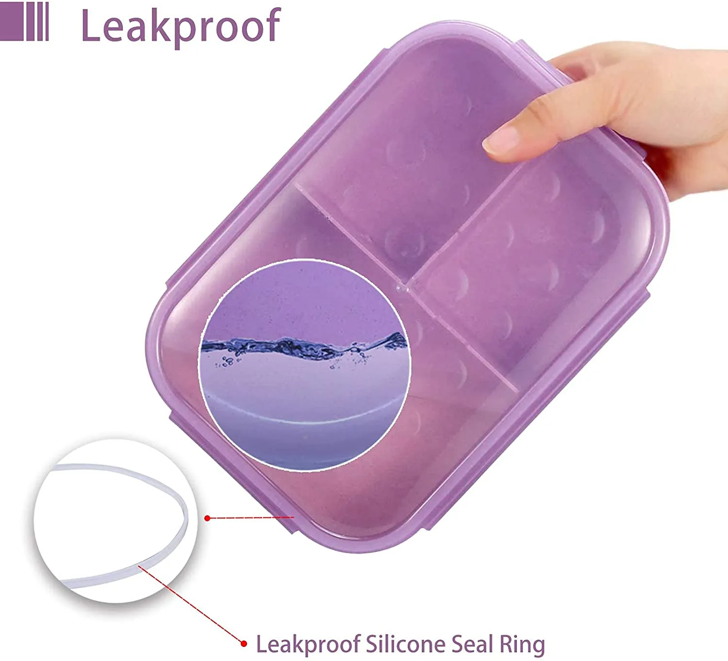 Bento Box, ASYH 3 Compartment Japanese Lunch Box Reusable Lunch Dinner Containers with Fork Spoon for Adults Kids School Office Food Grade BPA Free Microwave Safe (Purple-1150ML)