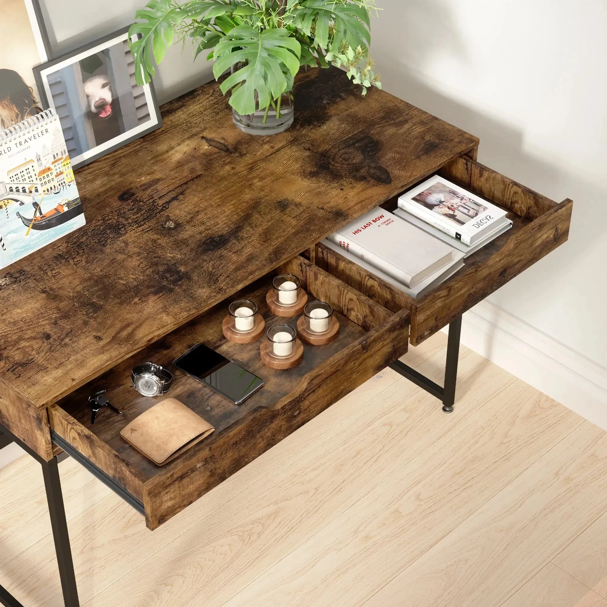 Bestier Rectangular Writing Computer Desk with Two Drawers