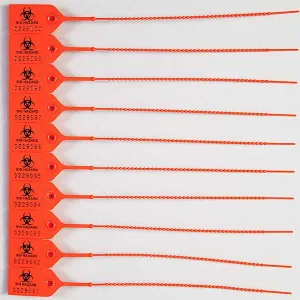 Biohazard Pull-Tight Plastic Zip-Tight Seals, Numbered, Orange