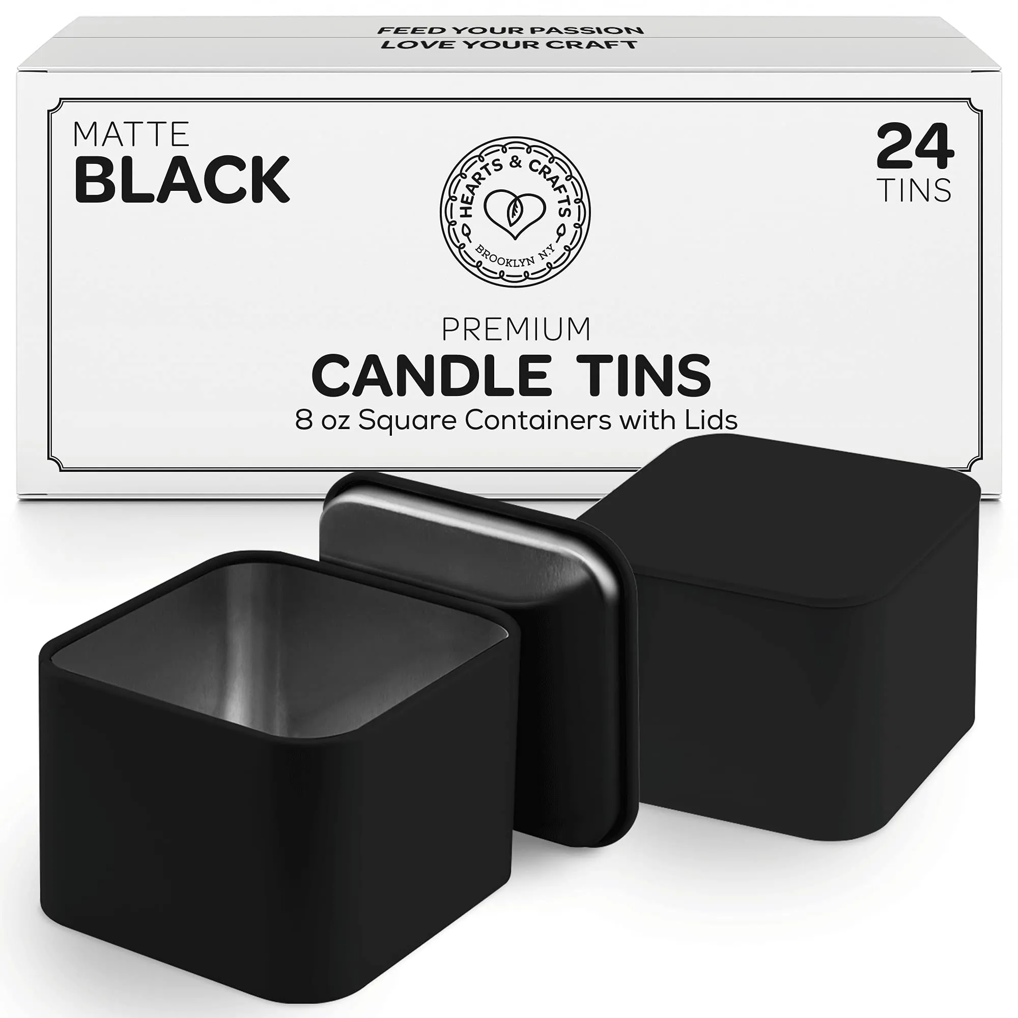 Black Square Candle Tins 8 Oz With Lids - 24-Pack Of Bulk Candle Jars