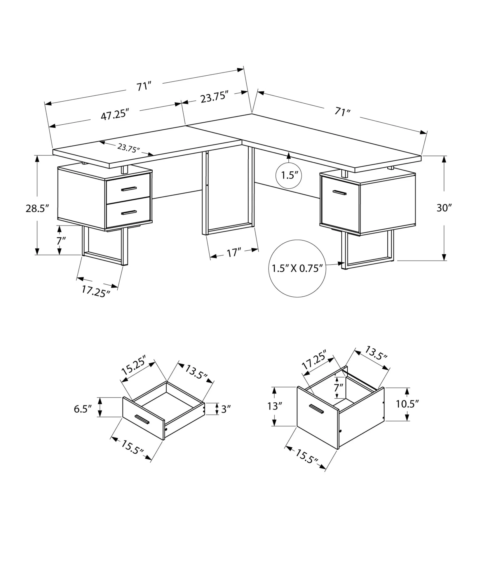 Computer Desk - 70"L / Dark Taupe Left Or Right Facing