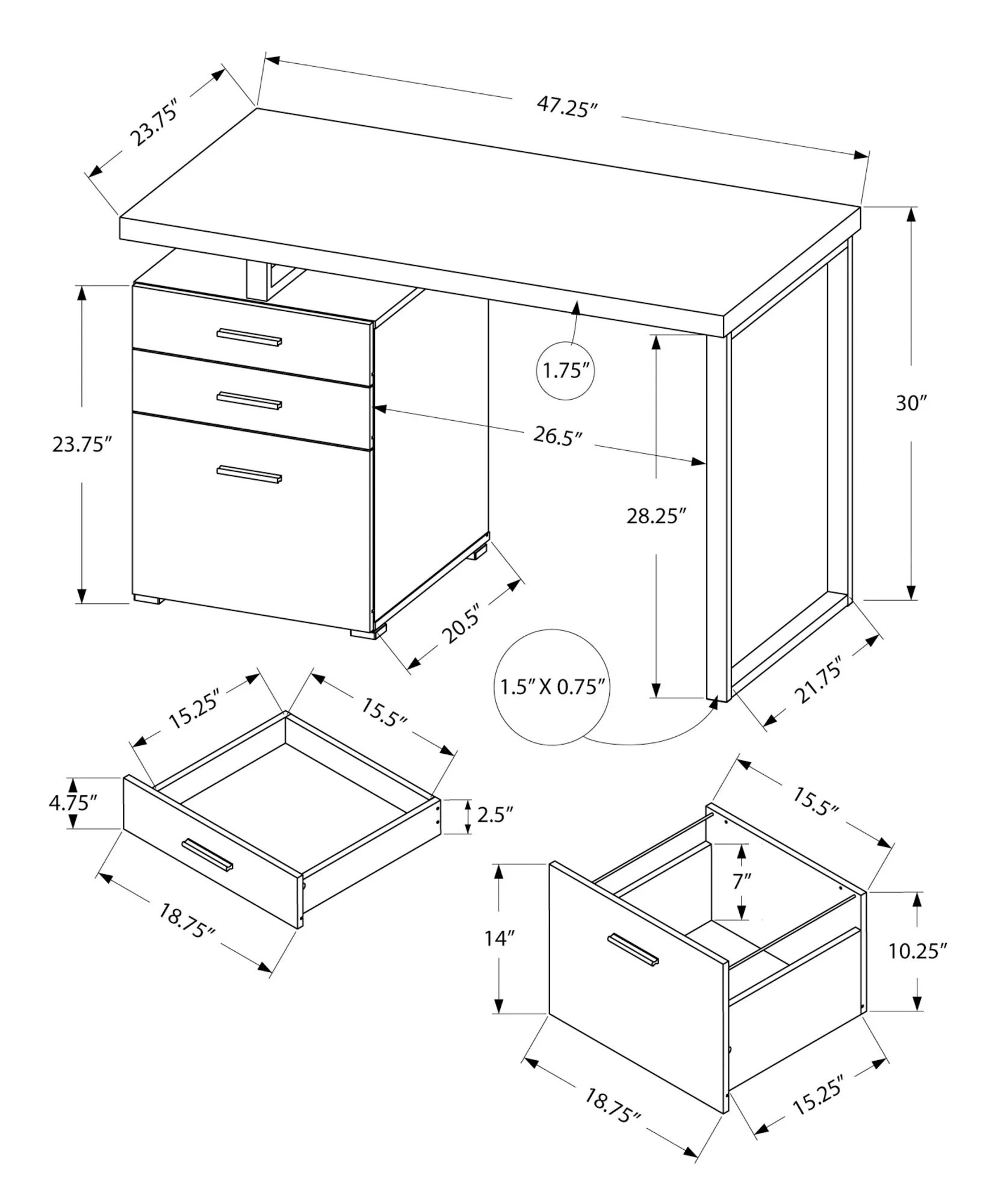 Computer Desk, Home Office, Laptop, Left, Right Set-up, Storage Drawers, 48"l, Work, Brown Laminate, Black Metal, Contemporary, Modern