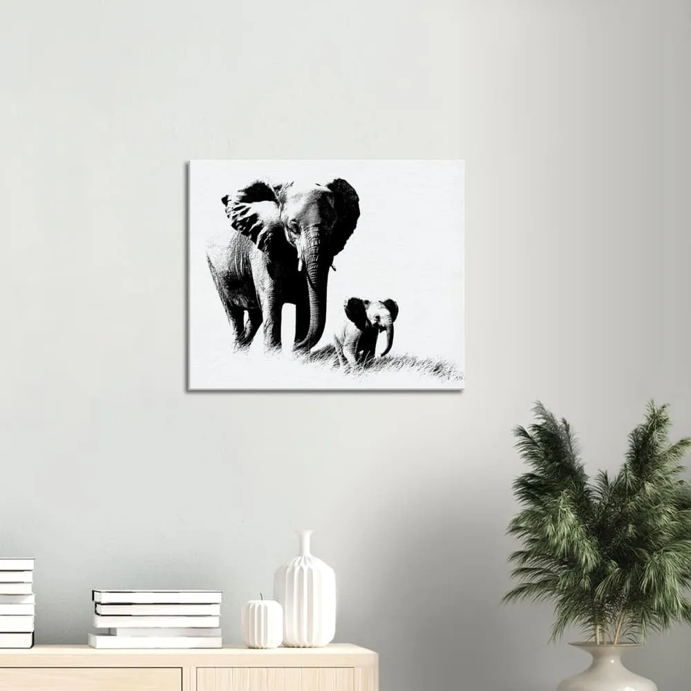 Decorative Wall Art / Black and White Canvas Elephant Print