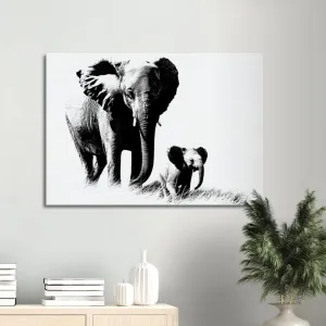 Decorative Wall Art / Black and White Canvas Elephant Print