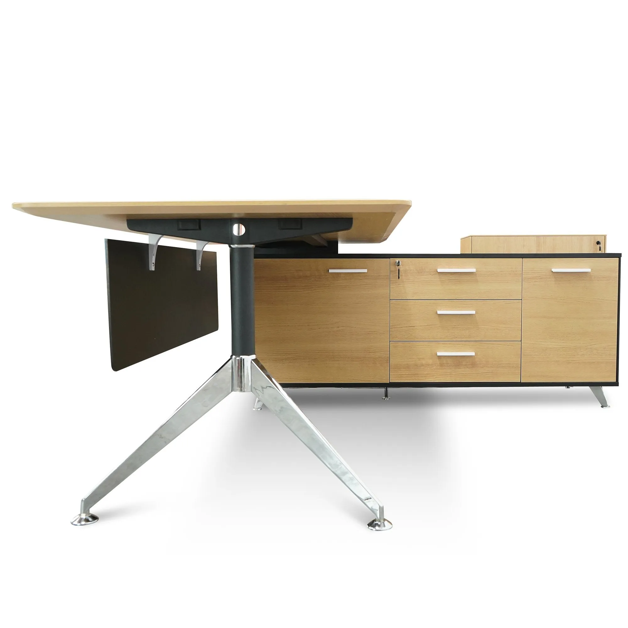 Excel 1.95m Right Return Black Executive Desk - Natural Top and Drawers