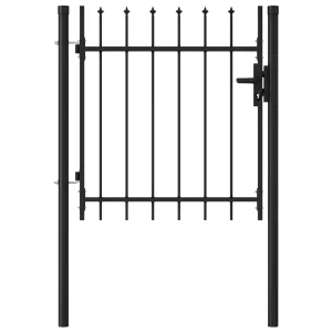 Fence Gate Single Door with Spike Top Steel 1x1 m Black