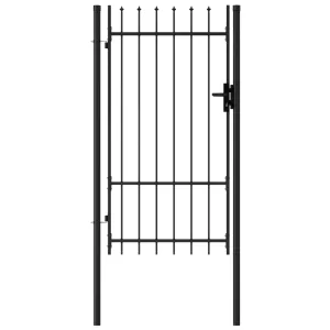 Fence Gate Single Door with Spike Top Steel 1x1.75 m Black