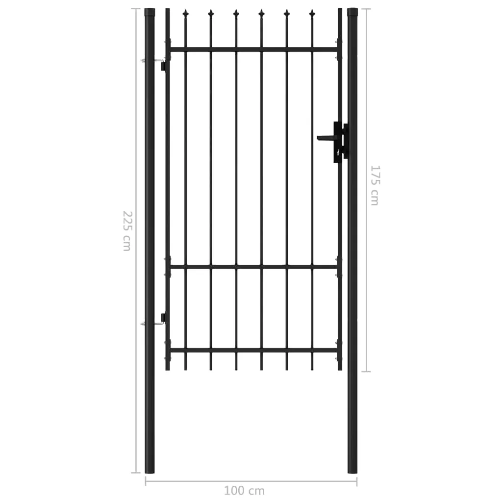 Fence Gate Single Door with Spike Top Steel 1x1.75 m Black