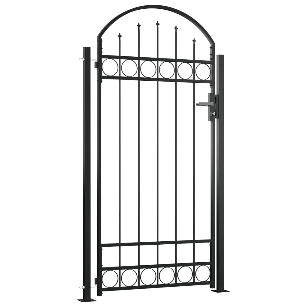 Fence Gate with Arched Top and 2 Posts 105x204 cm Black