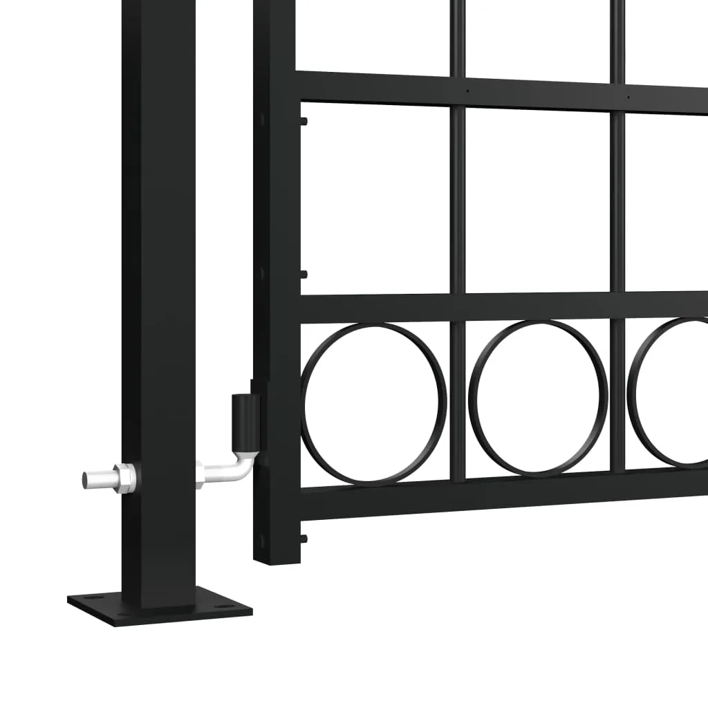 Fence Gate with Arched Top and 2 Posts 105x204 cm Black