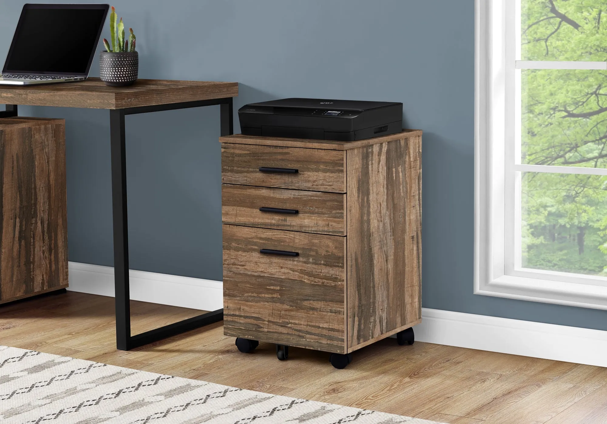 Filing Cabinet - 3 Drawer / Brown Reclaimed On Castors