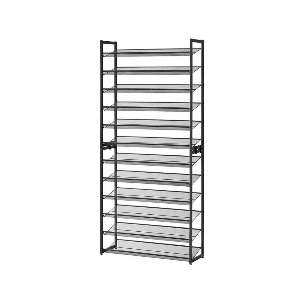 Gaco 87 Inch Shoe Rack, 12 Shelves, Stackable Metal Frame, Black Finish By Casagear Home