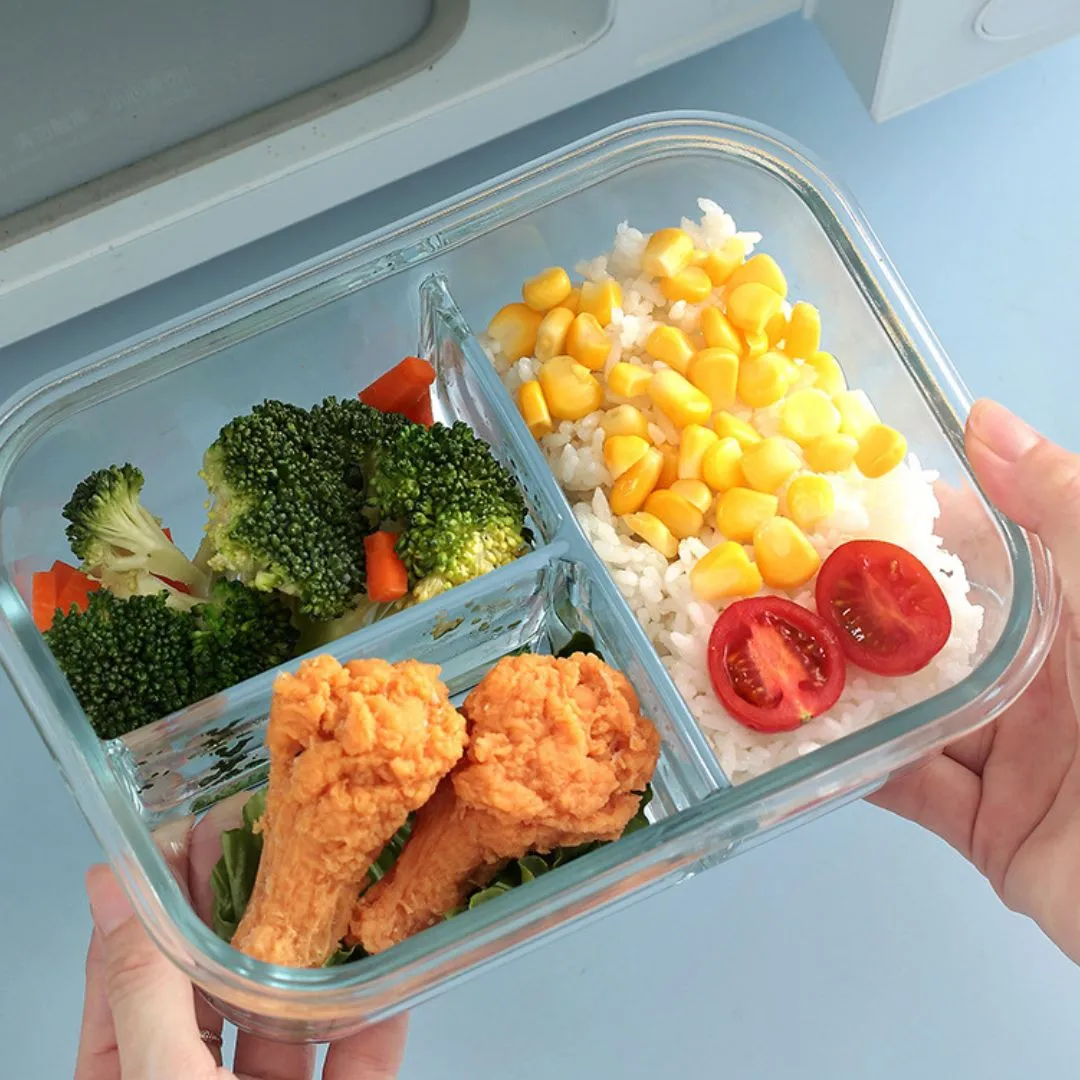 Glass Lock Divided Rectangle Glass Food Container