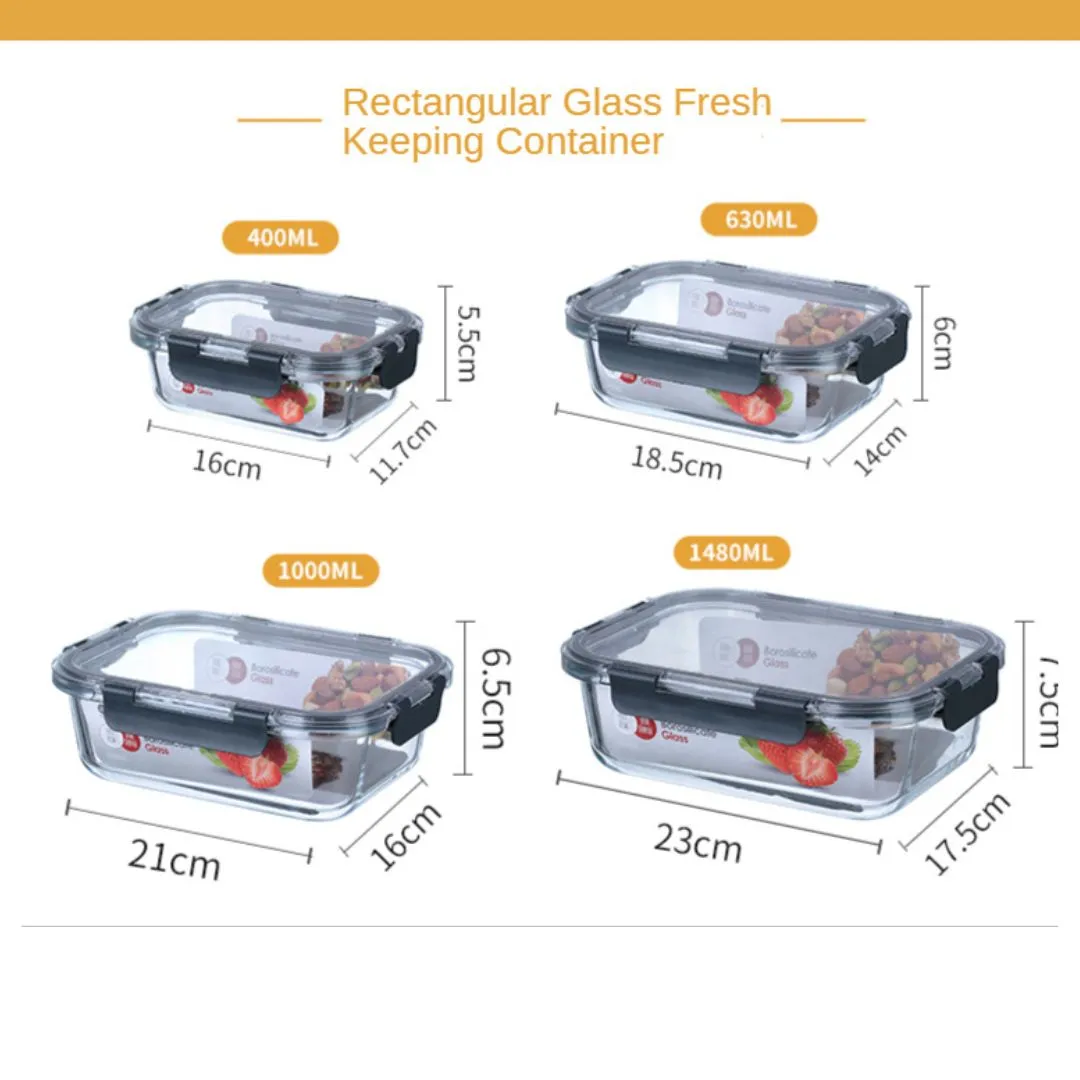 Glass Lock Divided Rectangle Glass Food Container