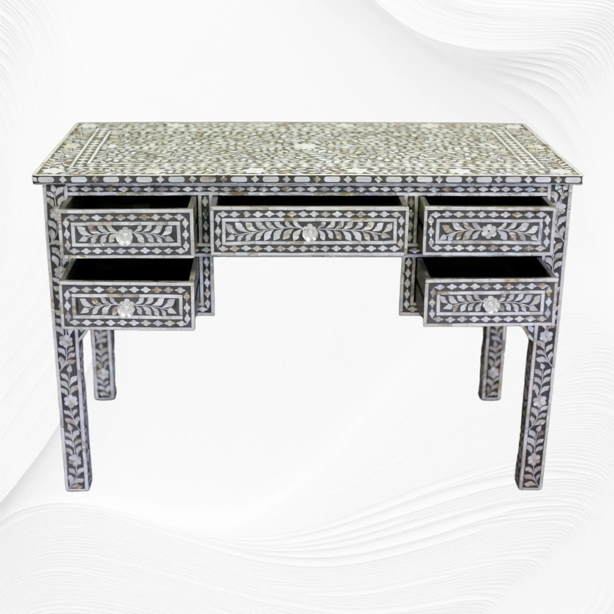 Grey Mother Of Pearl Inlay 5 Drawer Desk