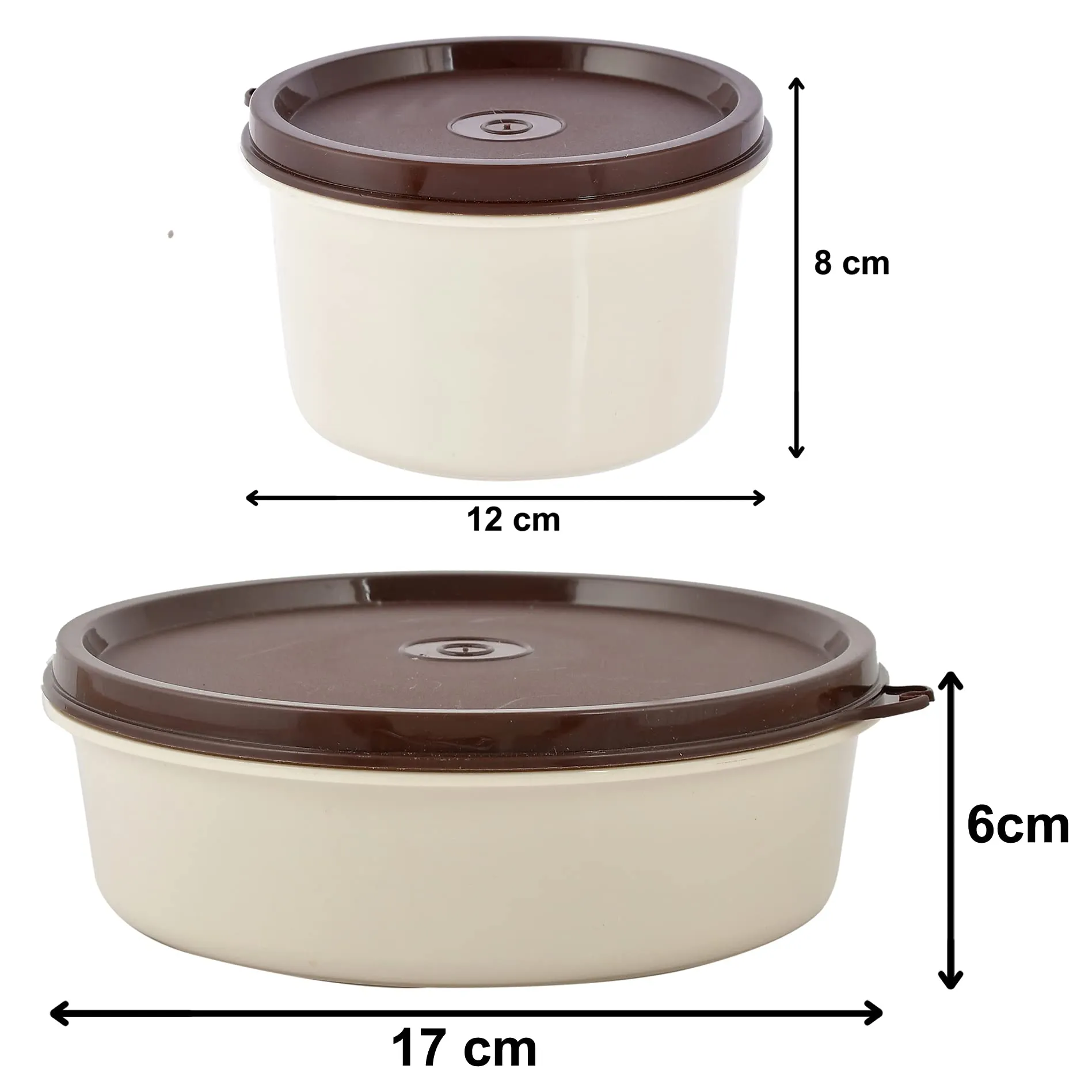 Heart Home Set of 2 Microwave Safe Inner Steel Lunch Containers (Cream & Brown)-HS42HEARTH25142