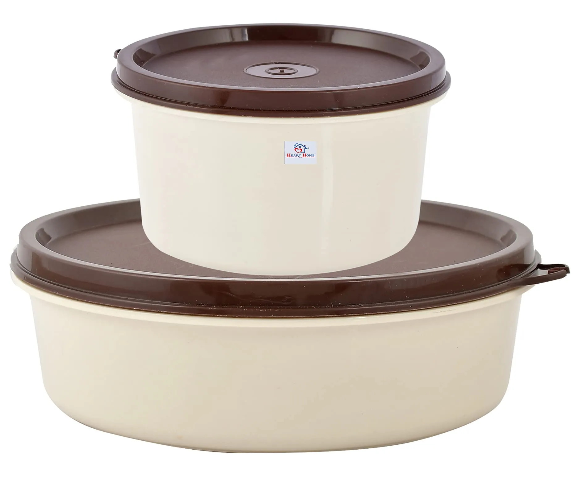 Heart Home Set of 2 Microwave Safe Inner Steel Lunch Containers (Cream & Brown)-HS42HEARTH25142