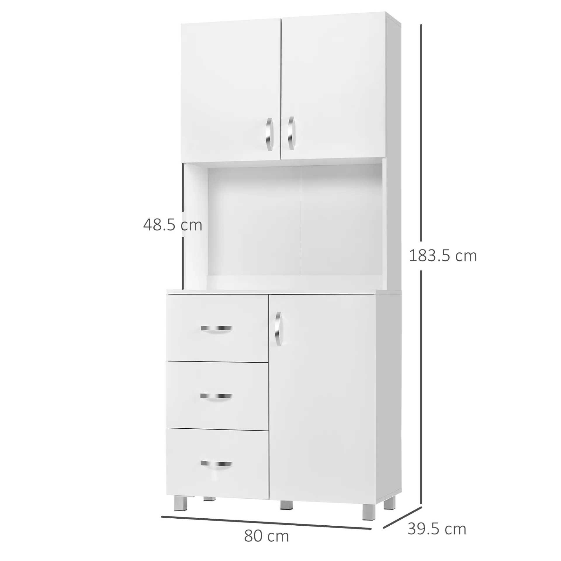 HOMCOM Free Standing Kitchen Cupboard | Stylish White Storage Cabinet with Adjustable Shelves and Drawers