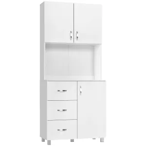 HOMCOM Free Standing Kitchen Cupboard | Stylish White Storage Cabinet with Adjustable Shelves and Drawers