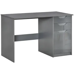 HOMCOM High Gloss Computer Desk with Drawers, Modern Writing Workstation, Grey - Stylish and Functional Home Office Desk