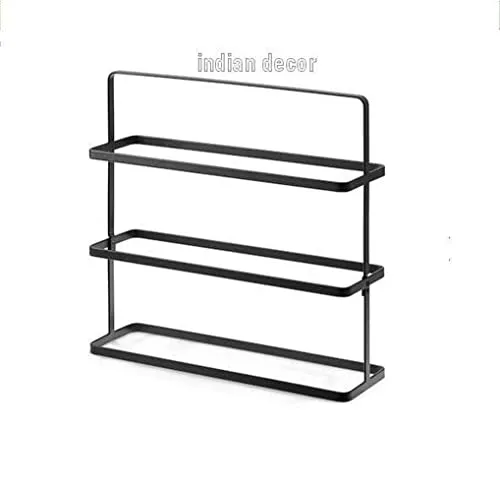 INDIAN DECOR. Minimalistic Space Saving Portable Metal Shoe Rack (Black).