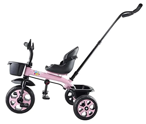 JoyRide Stylish Sports Plus Trike Push & Plug Baby Trike| Tricycle with Dual Storage Basket for Kids| Boys| Girls Age Group 2 to 5 Years (Pink)