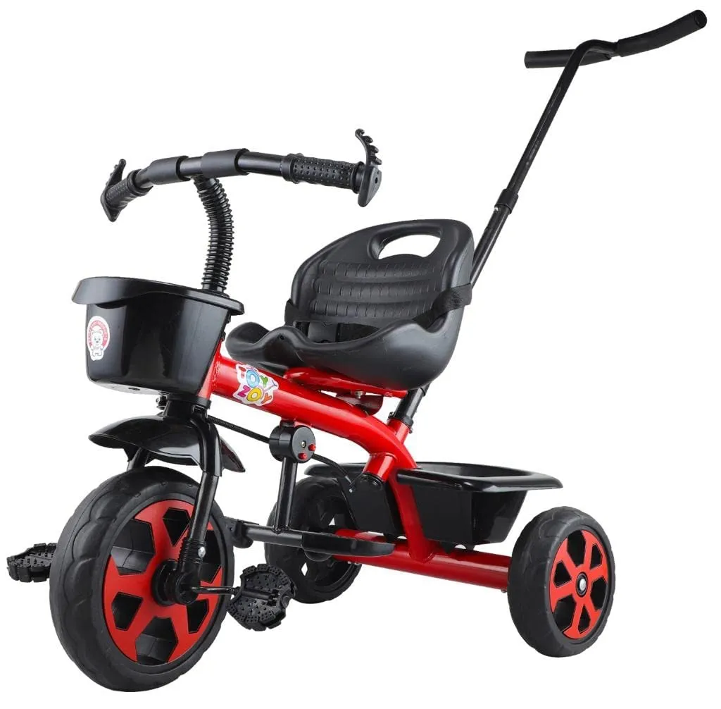 JoyRide Stylish Sports Plus Trike Push & Plug Baby Trike| Tricycle with Dual Storage Basket for Kids| Boys| Girls Age Group 2 to 5 Years (RED)