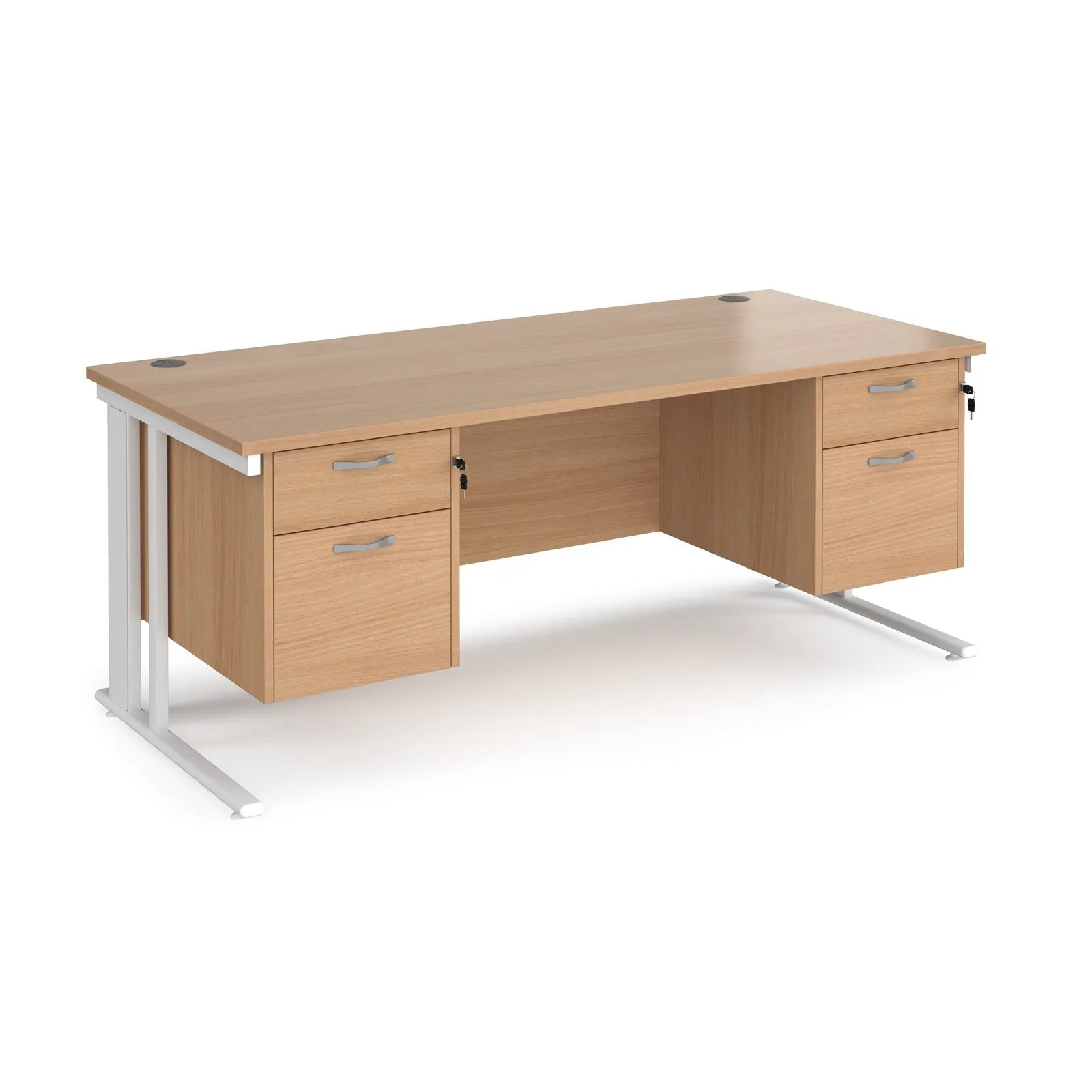 Maestro 25 cable managed 800mm deep desk with 2 x 2 drawer peds