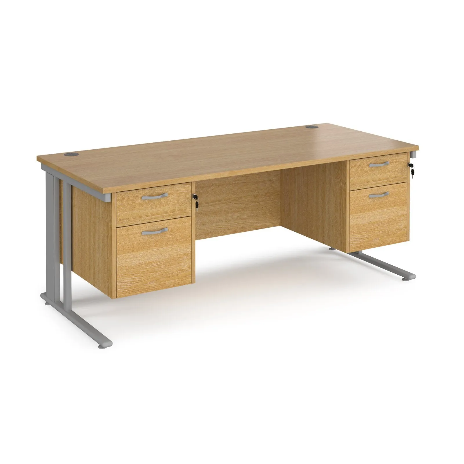 Maestro 25 cable managed 800mm deep desk with 2 x 2 drawer peds