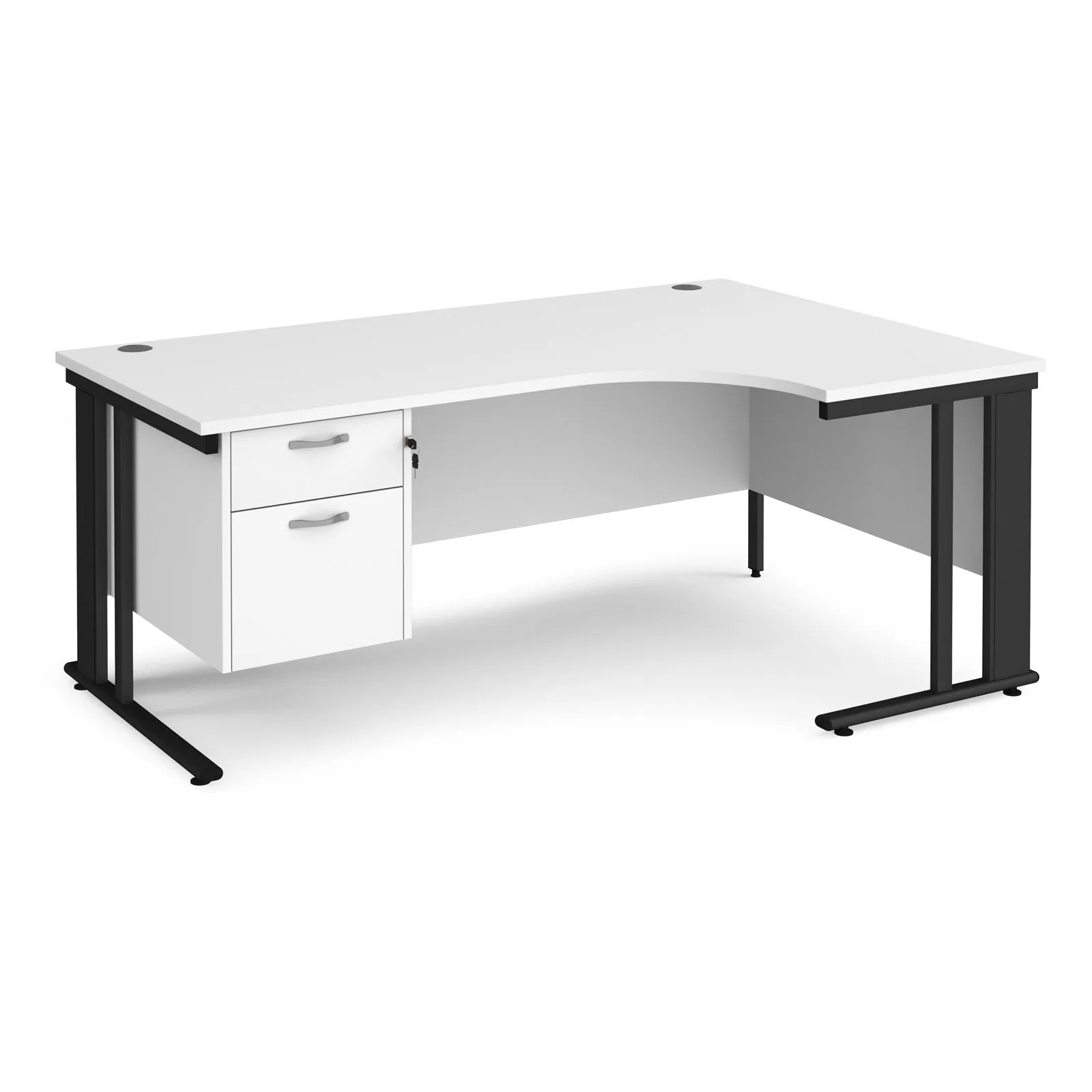 Maestro 25 cable managed right hand ergonomic corner desk with 2 drawer pedestal