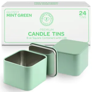 Mint Square Candle Tins 8 Oz With Lids - 24-Pack Of Bulk Candle Jars