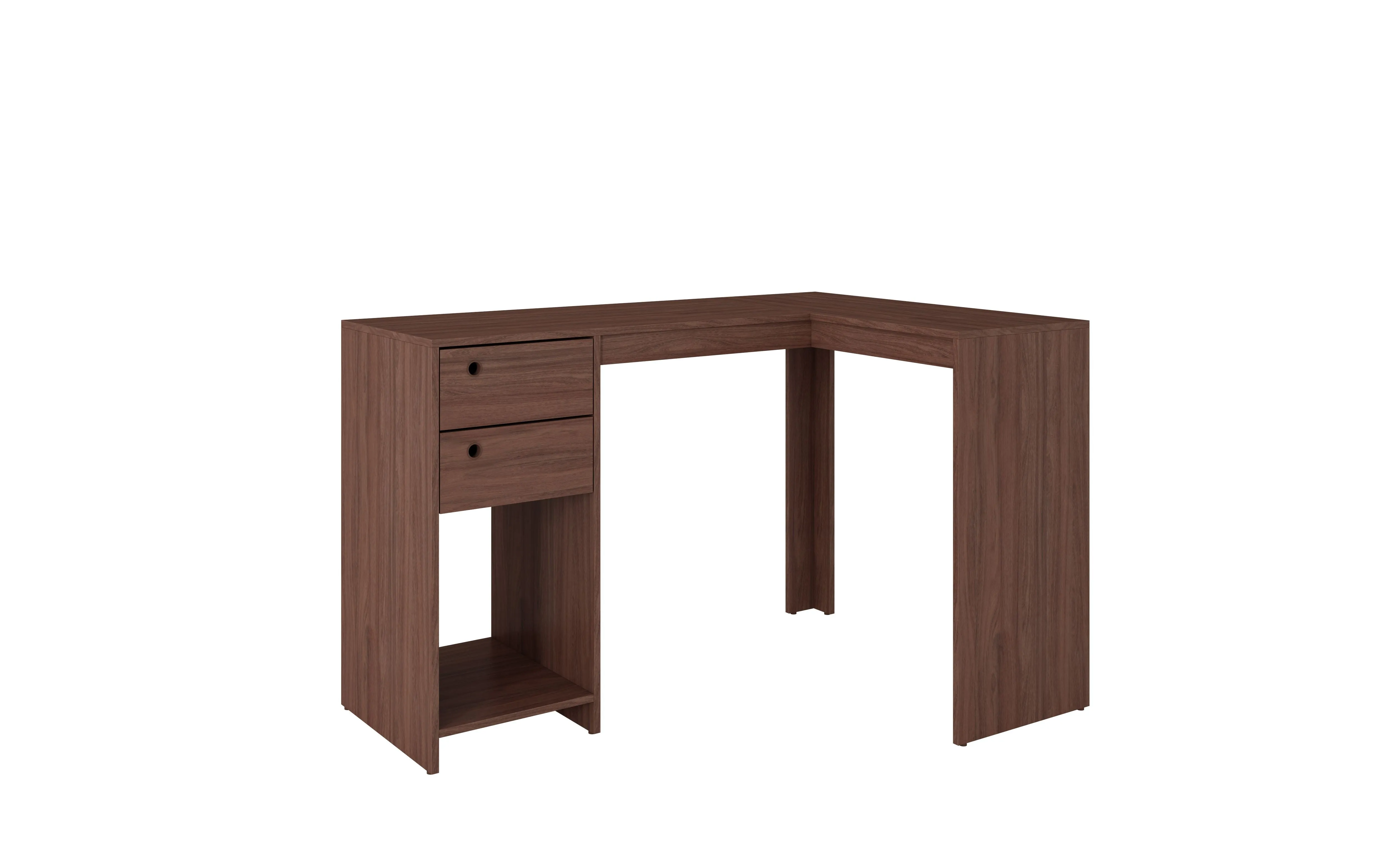 Palermo Classic L- Desk with 2 drawers and 1 cubby in Nut Brown