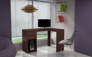 Palermo Classic L- Desk with 2 drawers and 1 cubby in Nut Brown