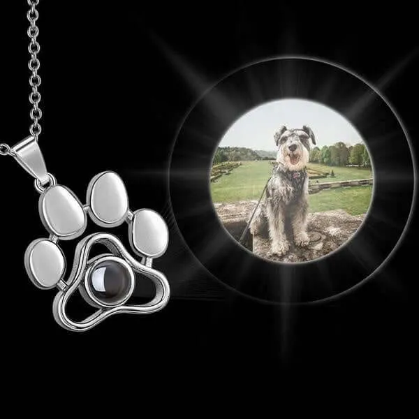 Personalized Cat Dog Paw Colorful Photo Projection Necklace Copper