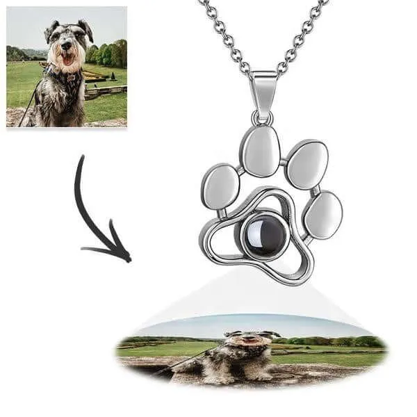 Personalized Cat Dog Paw Colorful Photo Projection Necklace Copper