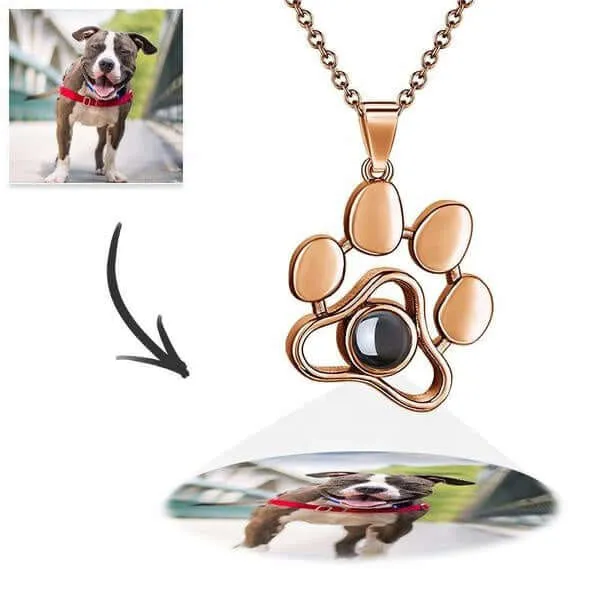 Personalized Cat Dog Paw Colorful Photo Projection Necklace Copper