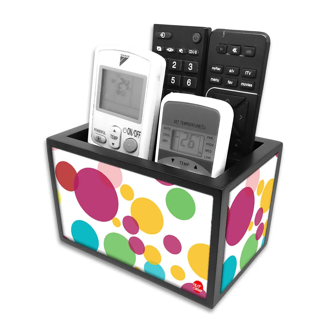 Remote Control Stand Holder Organizer For TV / AC Remotes -  Colorful Polka Dots