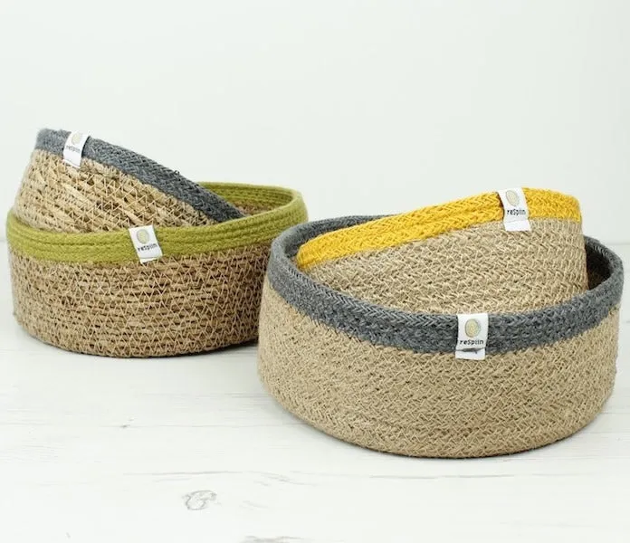 ReSpiin Small Shallow Natural & Yellow Basket